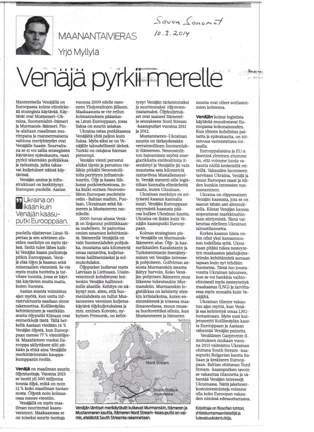 Savon Sanomat  Maanantaivieras 10.3.2014